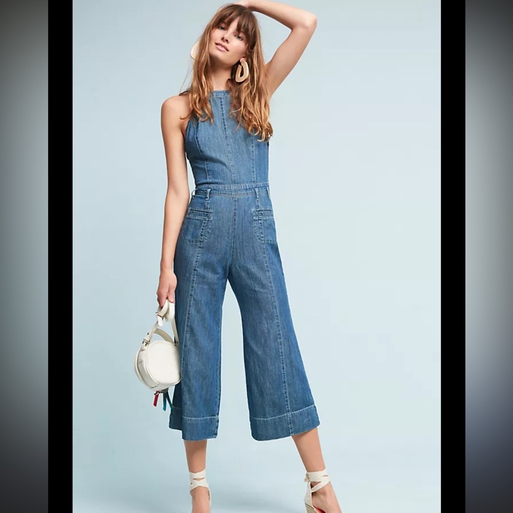 Pilcro and the Letterpress Denim Wide Leg Cropped Jumpsuit - Sz 6